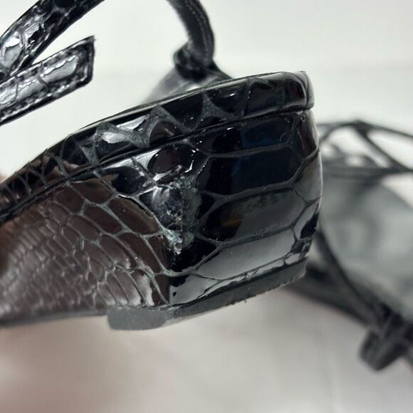 Stuart Weitzman Turningdown Snake Embossed Strappy Demi Wedge Sandals - Picture 5 of 6